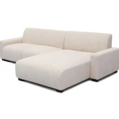 3S. x Home Canapé d'angle moderne Wallis Velours côtelé Crème