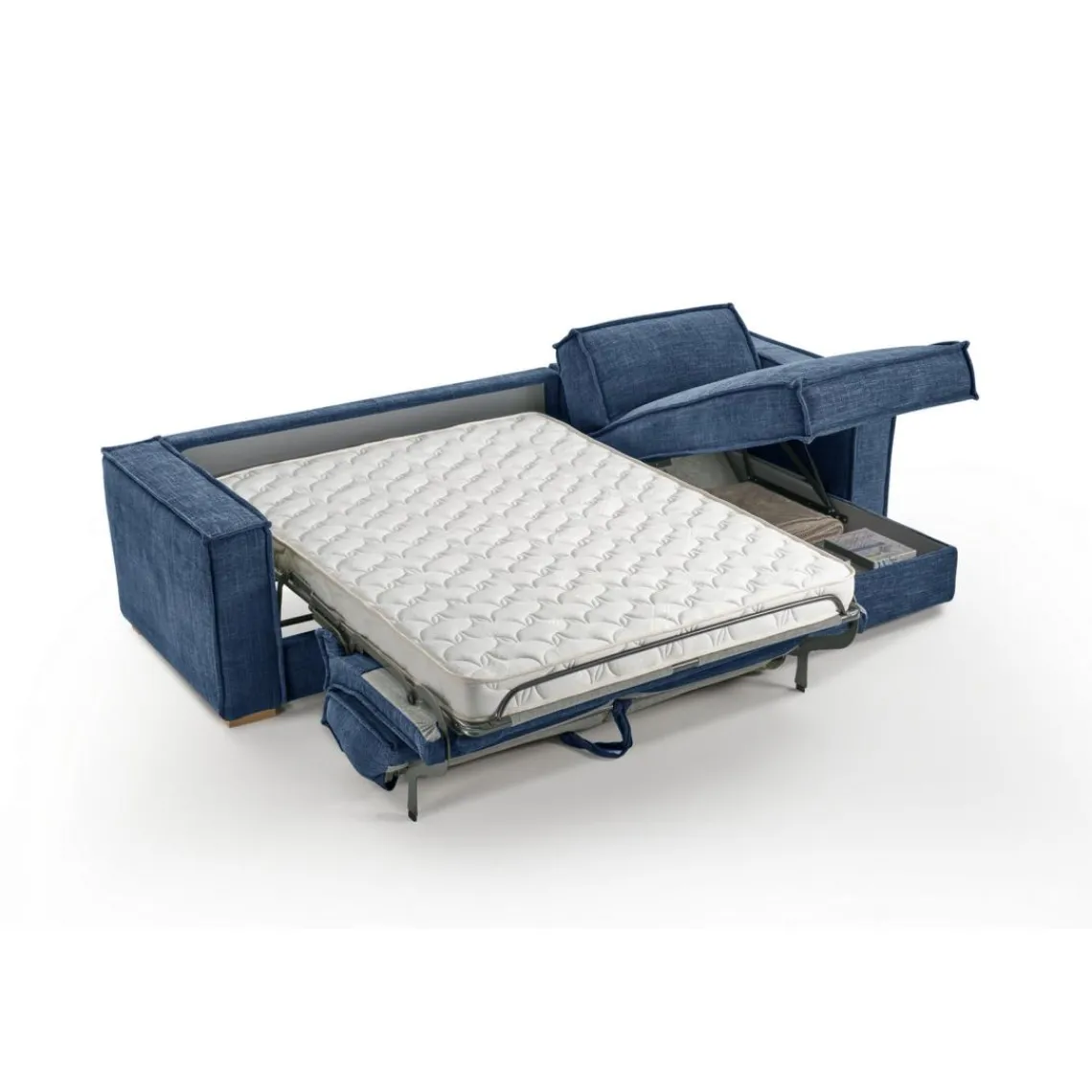 3S. x Home Canapé d'angle reversible convertible express avec méridienne coffre ISABELLA Angle Bleu