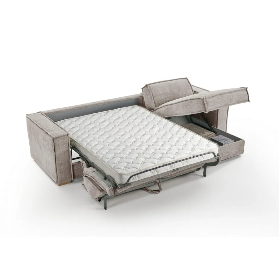 3S. x Home Canapé d'angle reversible convertible express avec méridienne coffre ISABELLA Angle Gris clair