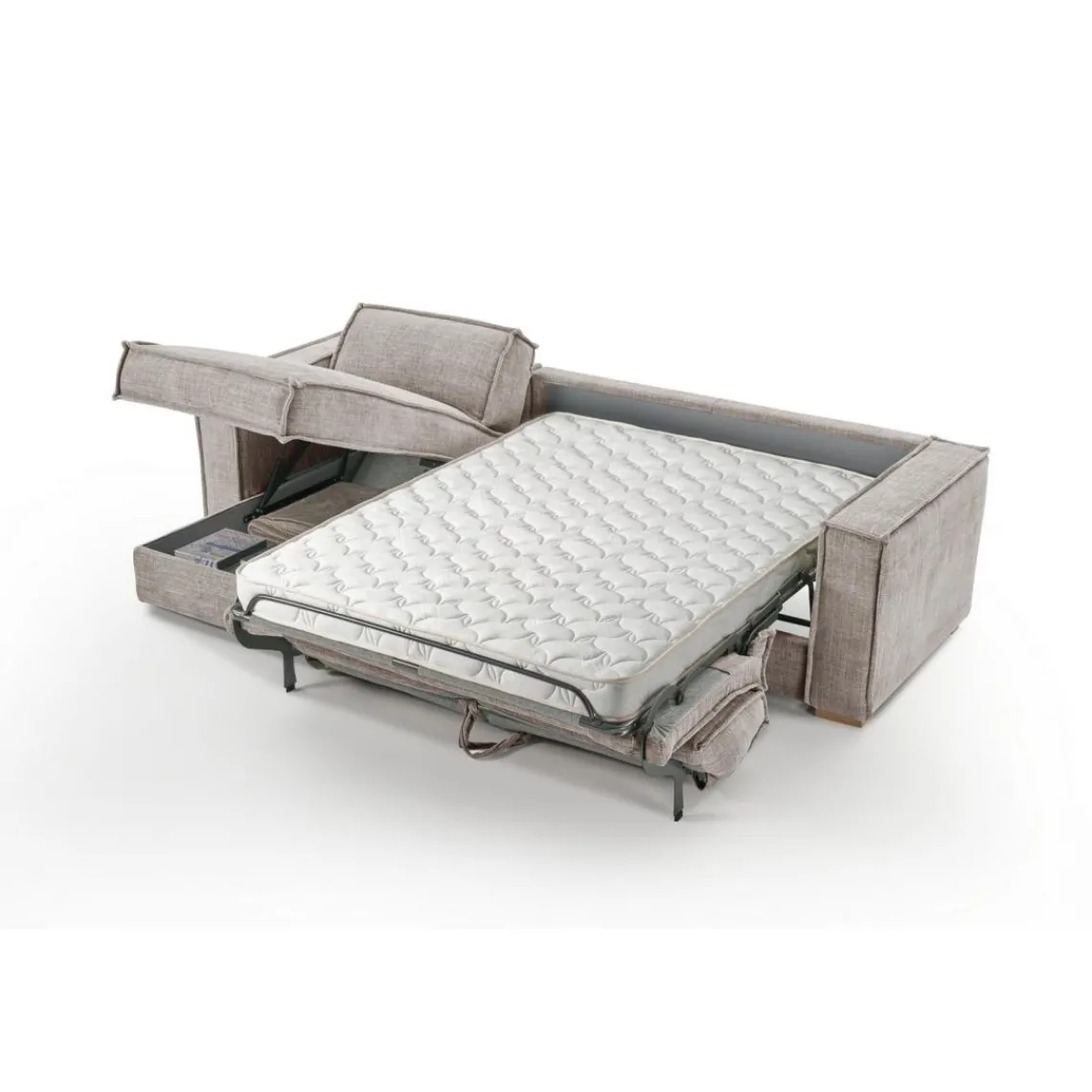 3S. x Home Canapé d'angle reversible convertible express avec méridienne coffre ISABELLA Angle Gris clair