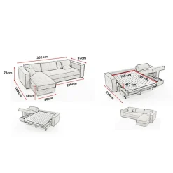 3S. x Home Canapé d'angle reversible convertible express avec méridienne coffre ISABELLA Angle Gris anthracite Hot