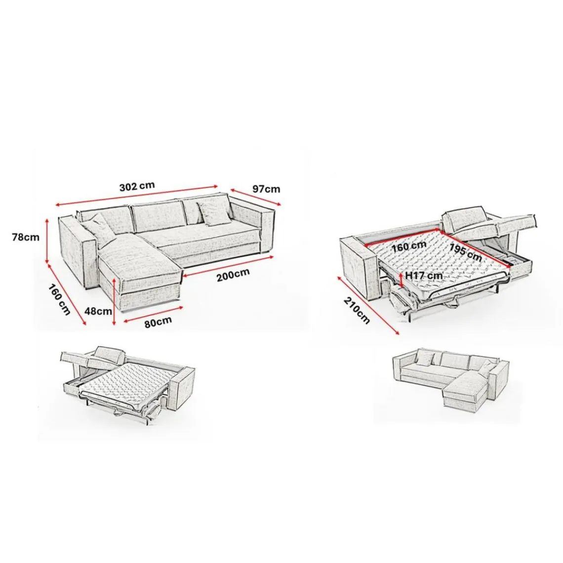 3S. x Home Canapé d'angle reversible convertible express avec méridienne coffre ISABELLA Angle Gris anthracite Hot