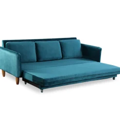 3S. x Home Canapé en Velours Bleu 3 Places Convertible BASICS Outlet