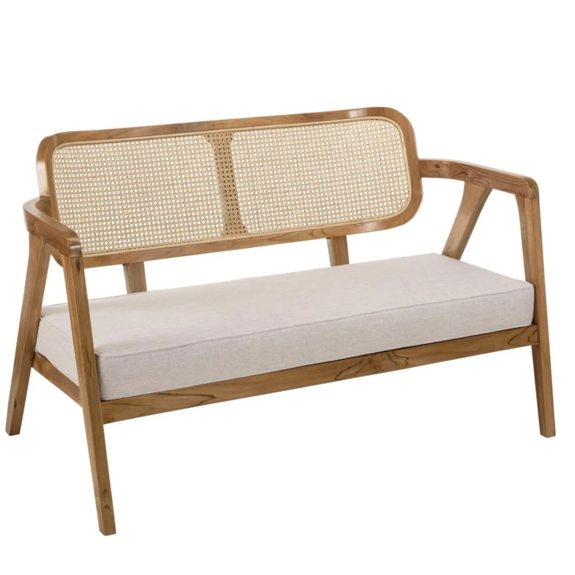 Macabane Canapé FLORES 2 places en teck avecdossier cannage naturel et coussin gris WILL Marron Best