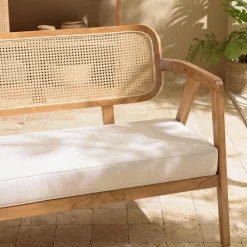 Macabane Canapé FLORES 2 places en teck avecdossier cannage naturel et coussin gris WILL Marron Best