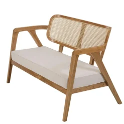 Macabane Canapé FLORES 2 places en teck avecdossier cannage naturel et coussin gris WILL Marron Best