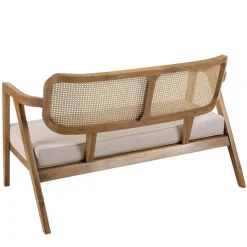 Macabane Canapé FLORES 2 places en teck avecdossier cannage naturel et coussin gris WILL Marron Best