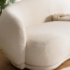 Macabane Canapé haricot 3 places en tissu bouclette écru LEOPOLD Beige Hot