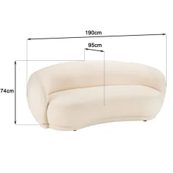 Macabane Canapé haricot 3 places en tissu bouclette écru LEOPOLD Beige Hot
