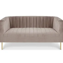 3S. x Home Canapé moderne 2 places à coutures verticales Sacramento Velours Taupe New