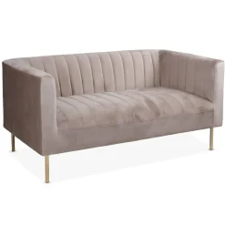 3S. x Home Canapé moderne 2 places à coutures verticales Sacramento Velours Taupe New