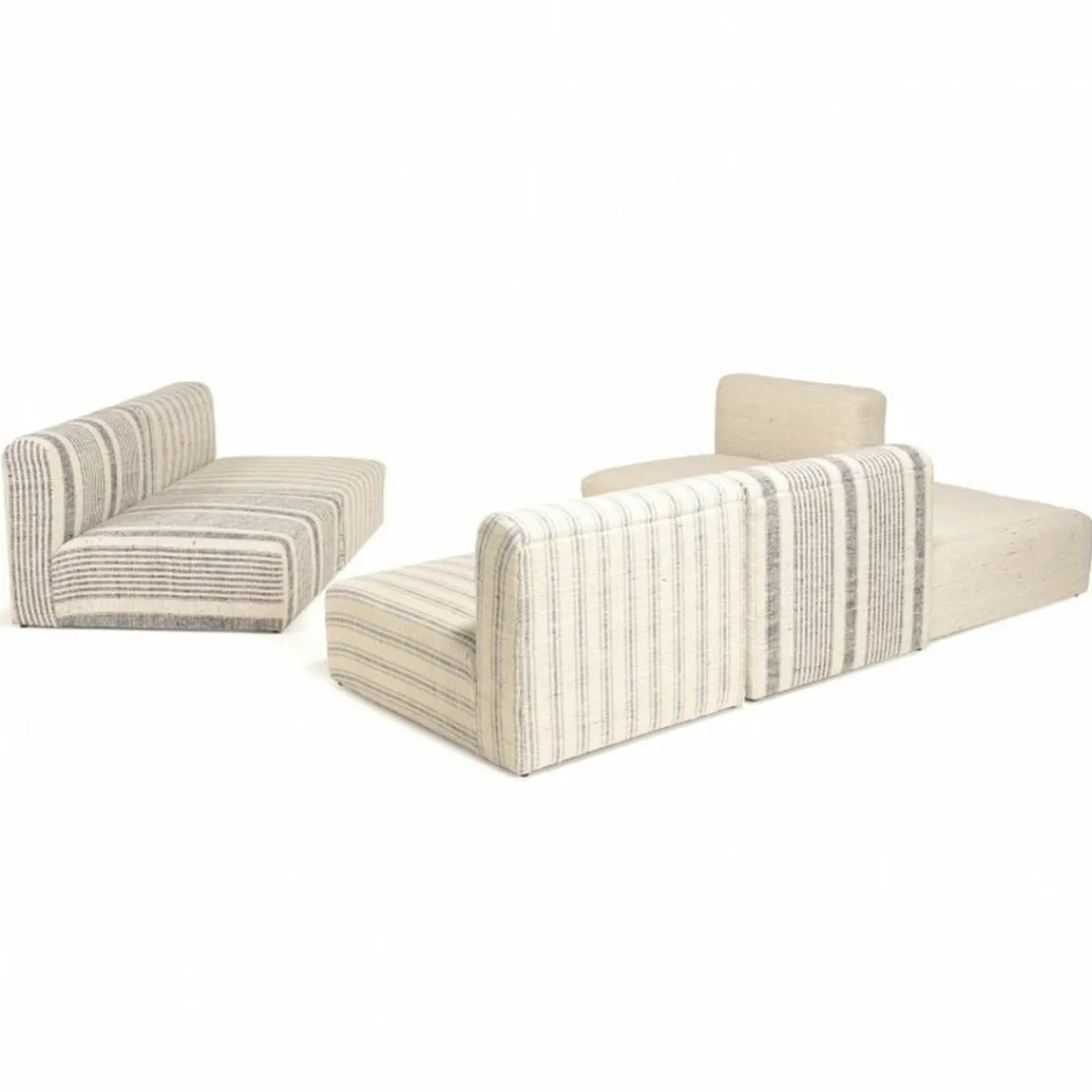 Macabane Canapé modulable 6 pièces bois de manguier et revetement coton GLORIA gris et beige Outlet