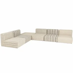Macabane Canapé modulable 6 pièces bois de manguier et revetement coton GLORIA gris et beige Outlet