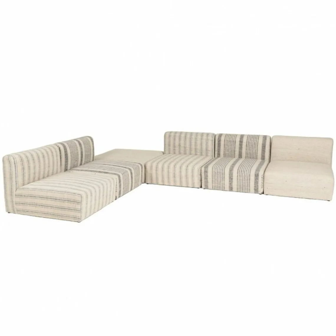 Macabane Canapé modulable 6 pièces bois de manguier et revetement coton GLORIA gris et beige Outlet