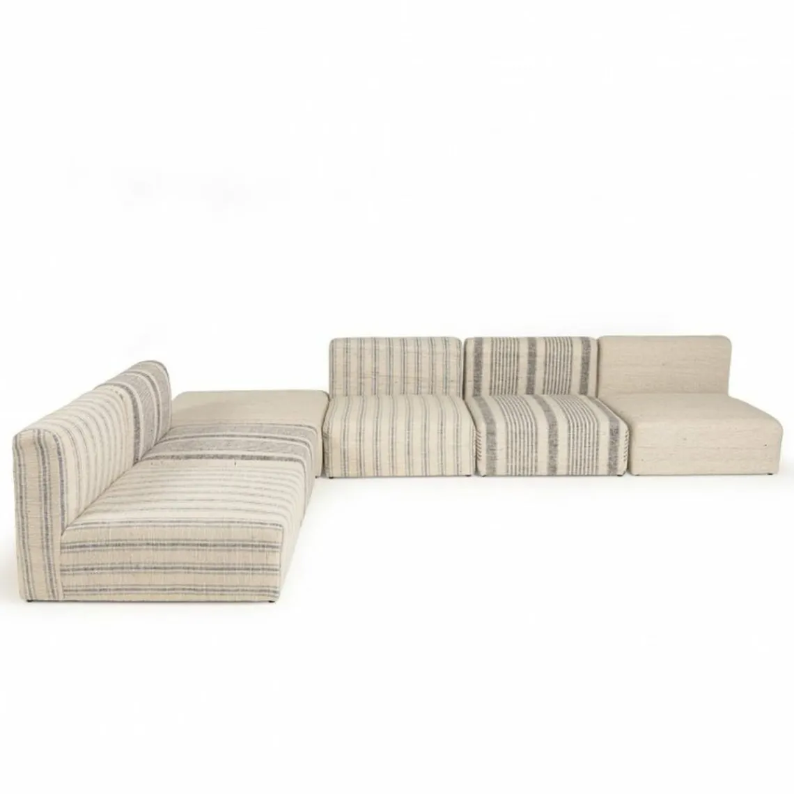 Macabane Canapé modulable 6 pièces bois de manguier et revetement coton GLORIA gris et beige Outlet