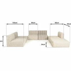 Macabane Canapé modulable 6 pièces bois de manguier et revetement coton GLORIA gris et beige Outlet
