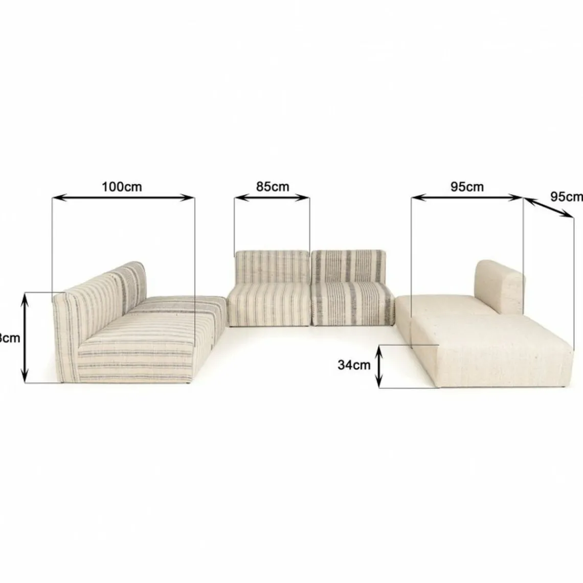 Macabane Canapé modulable 6 pièces bois de manguier et revetement coton GLORIA gris et beige Outlet