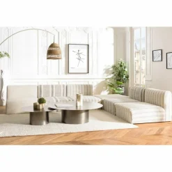 Macabane Canapé modulable 6 pièces bois de manguier et revetement coton GLORIA gris et beige Outlet