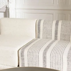 Macabane Canapé modulable 6 pièces bois de manguier et revetement coton GLORIA gris et beige Outlet