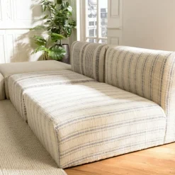 Macabane Canapé modulable 6 pièces bois de manguier et revetement coton GLORIA gris et beige Outlet