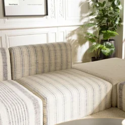 Macabane Canapé modulable 6 pièces bois de manguier et revetement coton GLORIA gris et beige Outlet