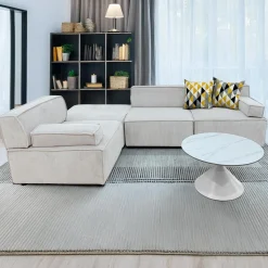 3S. x Home Canapé modulable Benoit Velours côtelé Crème New