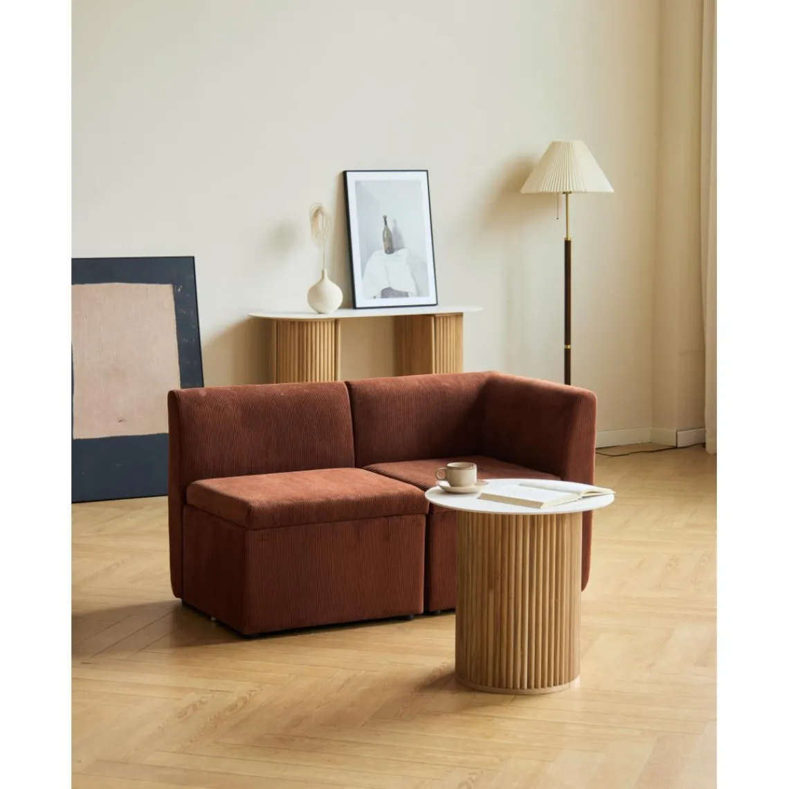 3S. x Home Canapé modulable VARDE design scandinave raffiné en velours avec mousse Clearance