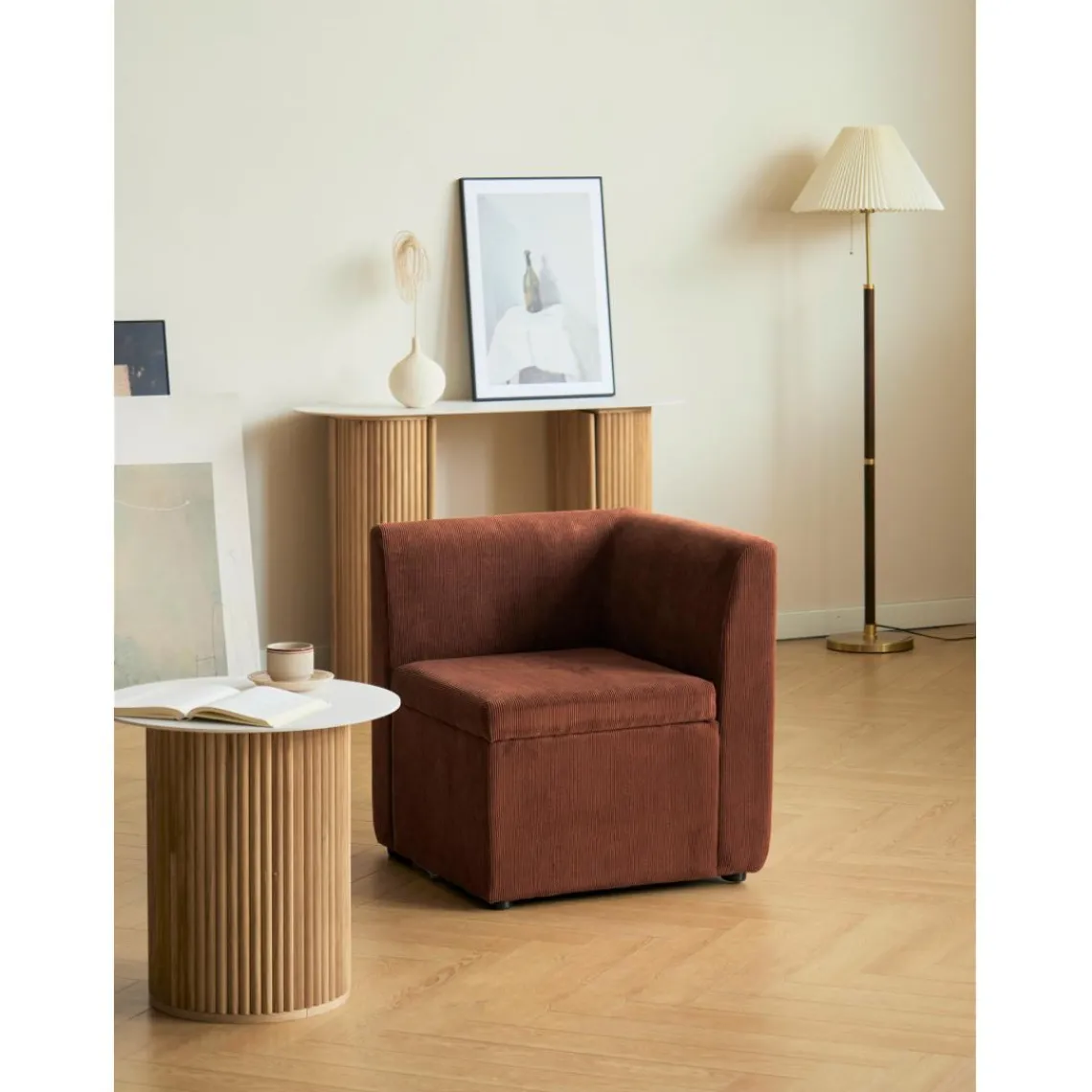 3S. x Home Canapé modulable VARDE design scandinave velours côtelé avec mousse de densité supérie Best