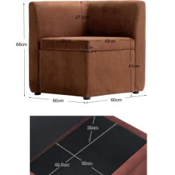 3S. x Home Canapé modulable VARDE design scandinave velours côtelé avec mousse de densité supérie Best