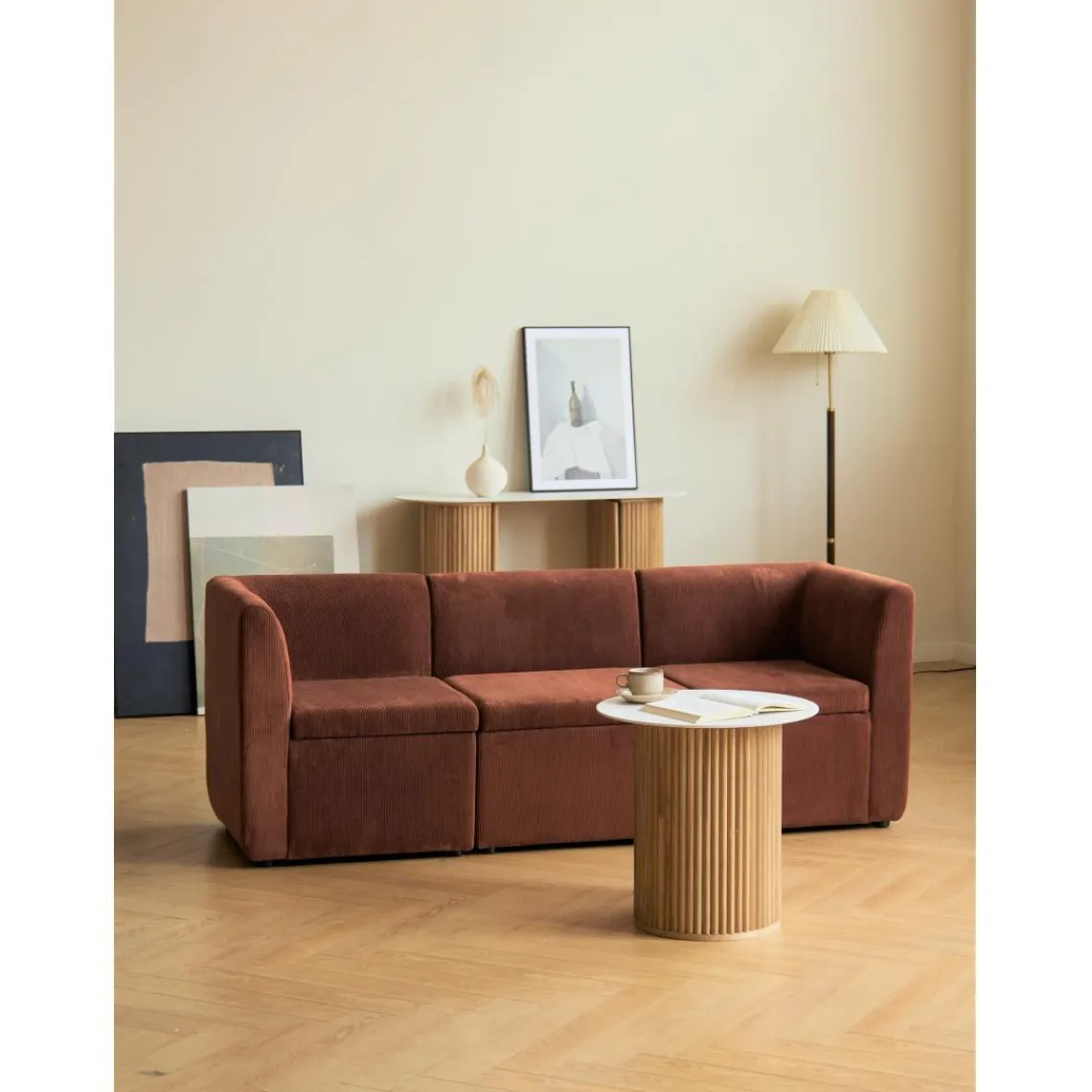 3S. x Home Canapé modulable VARDE design scandinave velours côtelé avec mousse de densité supérie Best