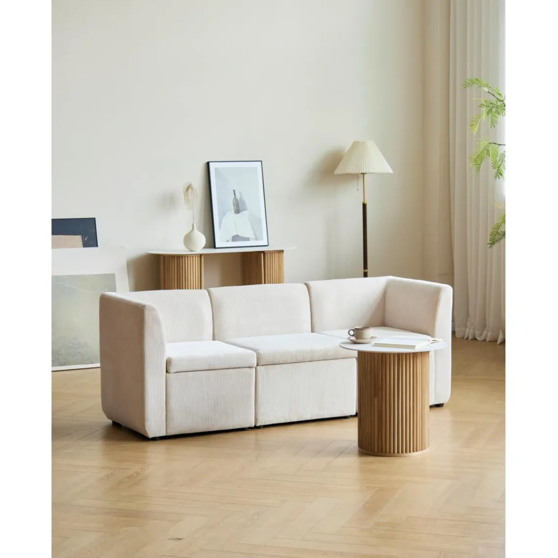 3S. x Home Canapé modulable VARDE design scandinave en velours côtelé avec mousse de densité supérie Sale