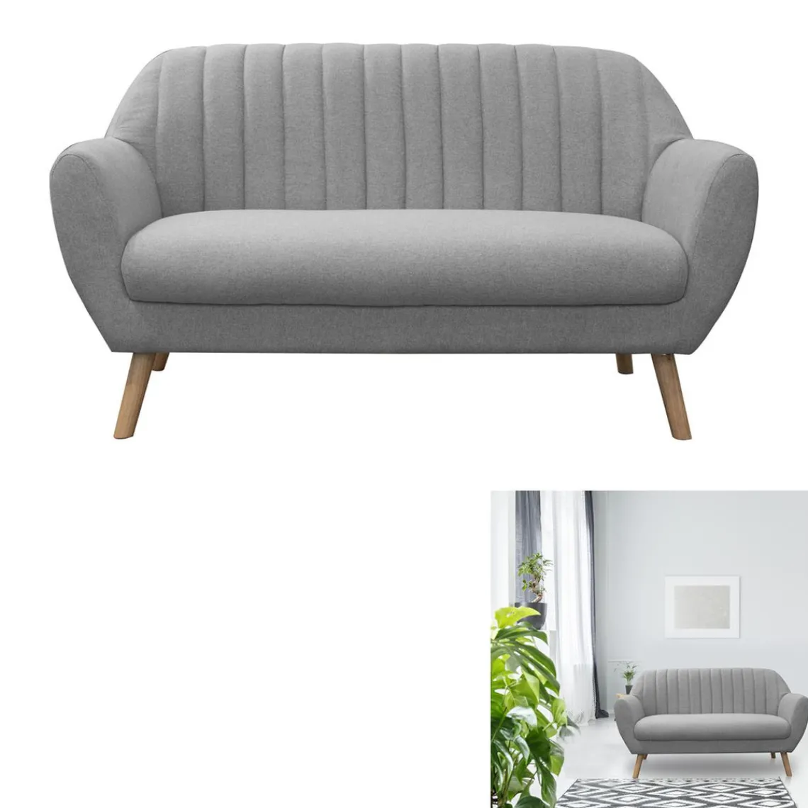 3S. x Home Canape 2 Places Sofia Tissu Gris Hot