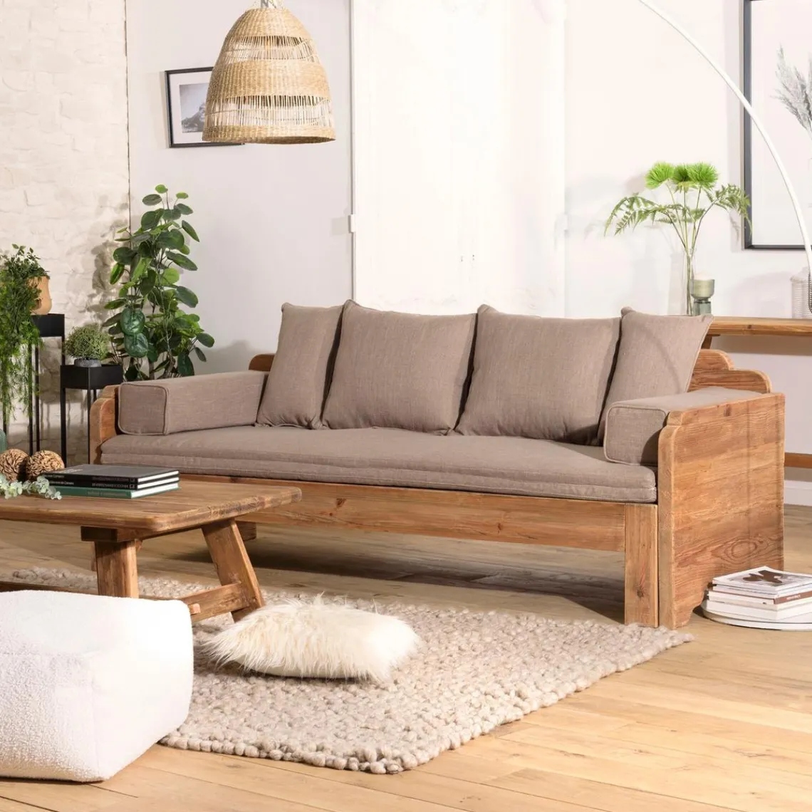 Macabane Canapé-lit bois Pin recyclé avec coussins Clearance