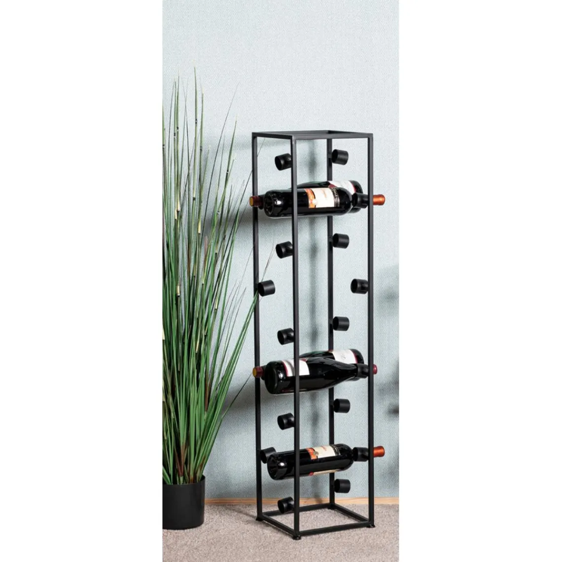 3S. x Home Casier à bouteilles laqué Noir en Métal New