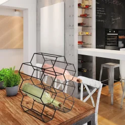 3S. x Home Casier a bouteilles filaire noir nid d'abeille DAKOTA