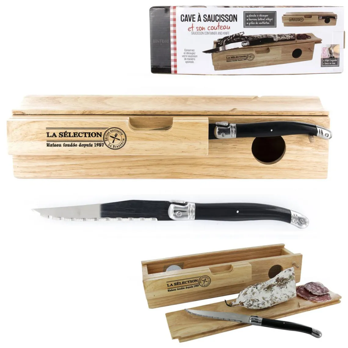 3S. x Home Cave a saucisson et couteau GEORGE