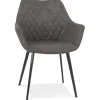 ALTEREGO Chaise avec accoudoirs 'CHIGI' gaufrée en microfibre gris foncé et pieds en métal noir New