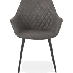 ALTEREGO Chaise avec accoudoirs 'CHIGI' gaufrée en microfibre gris foncé et pieds en métal noir New