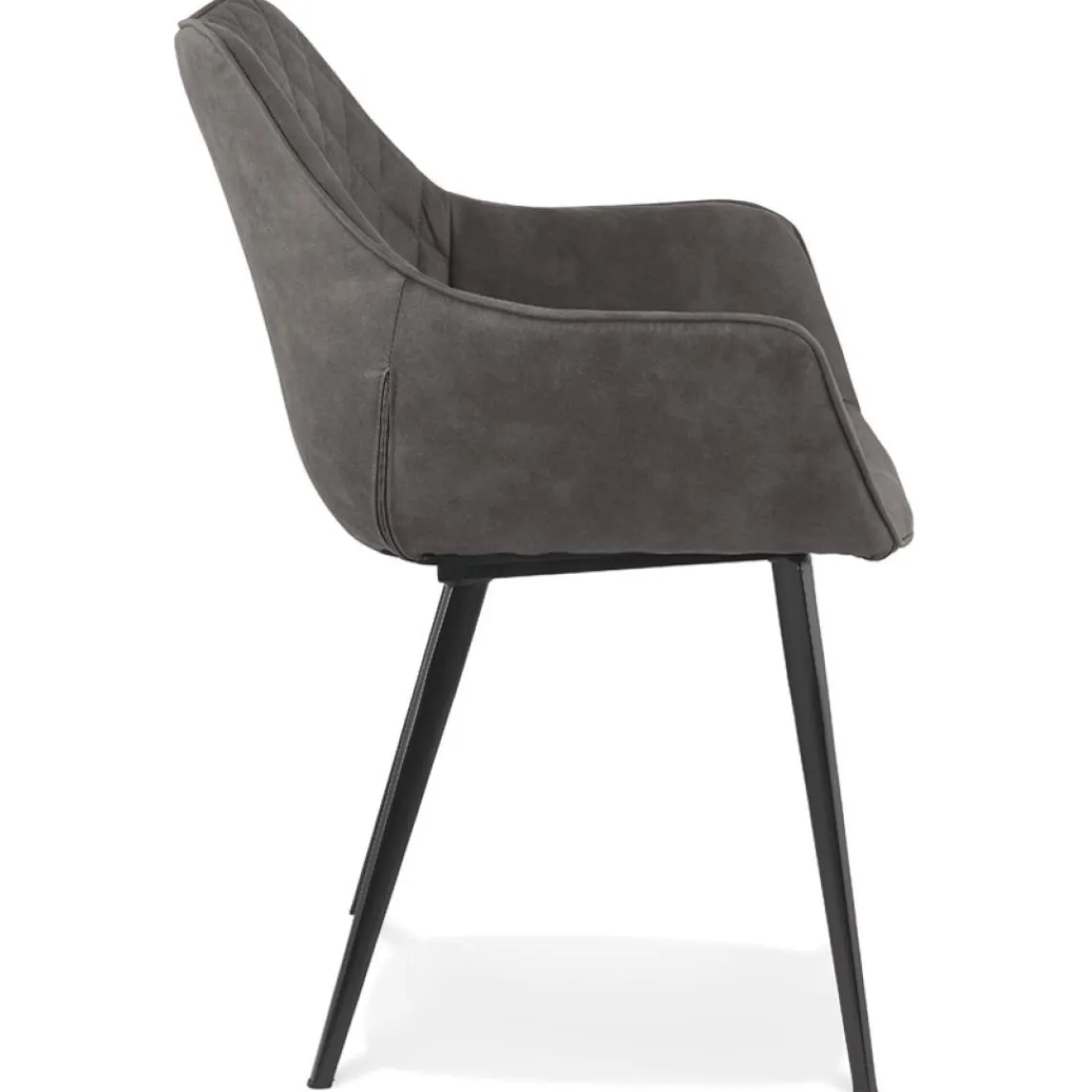 ALTEREGO Chaise avec accoudoirs 'CHIGI' gaufrée en microfibre gris foncé et pieds en métal noir New