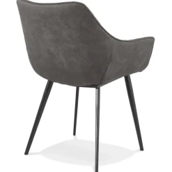 ALTEREGO Chaise avec accoudoirs 'CHIGI' gaufrée en microfibre gris foncé et pieds en métal noir New