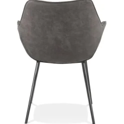 ALTEREGO Chaise avec accoudoirs 'CHIGI' gaufrée en microfibre gris foncé et pieds en métal noir New