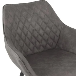 ALTEREGO Chaise avec accoudoirs 'CHIGI' gaufrée en microfibre gris foncé et pieds en métal noir New