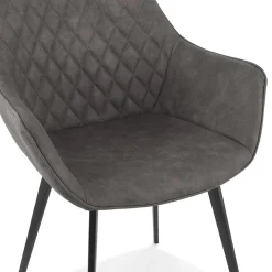 ALTEREGO Chaise avec accoudoirs 'CHIGI' gaufrée en microfibre gris foncé et pieds en métal noir New