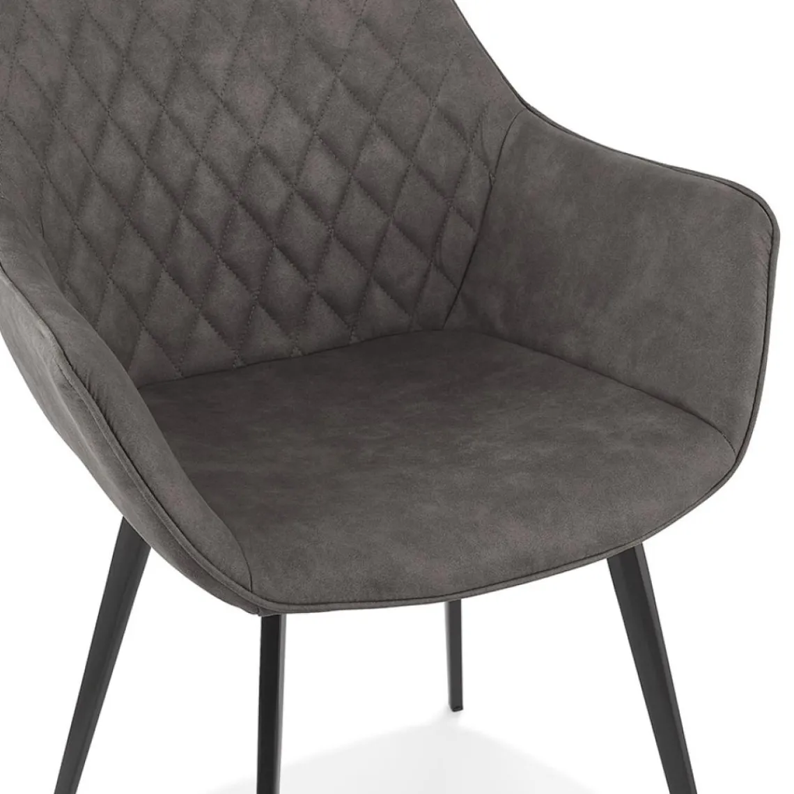 ALTEREGO Chaise avec accoudoirs 'CHIGI' gaufrée en microfibre gris foncé et pieds en métal noir New