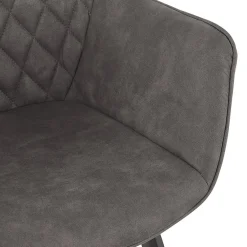 ALTEREGO Chaise avec accoudoirs 'CHIGI' gaufrée en microfibre gris foncé et pieds en métal noir New
