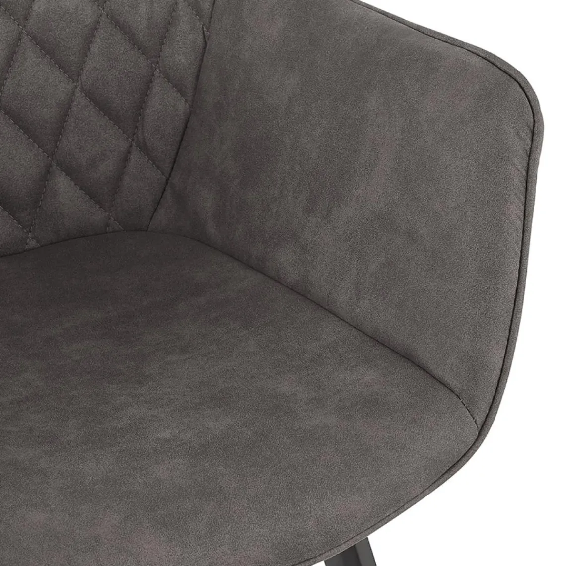 ALTEREGO Chaise avec accoudoirs 'CHIGI' gaufrée en microfibre gris foncé et pieds en métal noir New