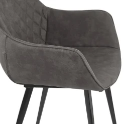 ALTEREGO Chaise avec accoudoirs 'CHIGI' gaufrée en microfibre gris foncé et pieds en métal noir New