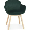 ALTEREGO Chaise avec accoudoirs 'FRIDA' en velours vert et pieds en bois naturel Best