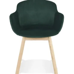 ALTEREGO Chaise avec accoudoirs 'FRIDA' en velours vert et pieds en bois naturel Best