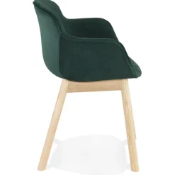 ALTEREGO Chaise avec accoudoirs 'FRIDA' en velours vert et pieds en bois naturel Best